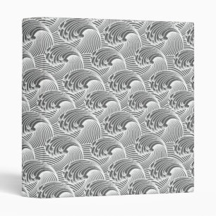 Vintage Japanese Waves, Gray / Grey and White 3 Ring Binder
