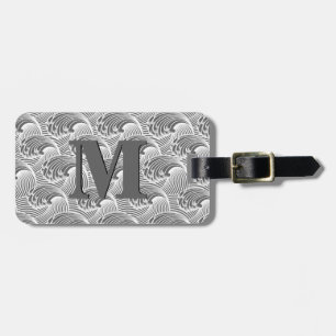 Vintage Japanese Waves, Gray / Grey and White Luggage Tag