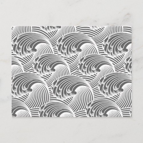 Vintage Japanese Waves Gray  Grey and White Postcard