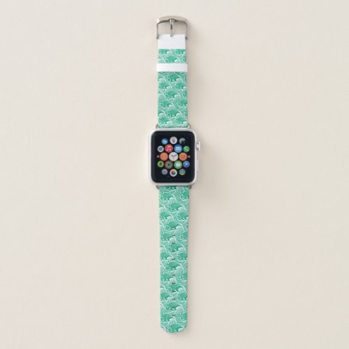 Vintage Japanese Waves Jade Green and White Apple Watch Band