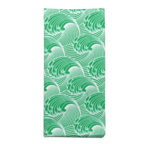 Vintage Japanese Waves Jade Green and White  Cloth Napkin