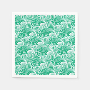 Vintage Japanese Waves, Jade Green and White Paper Napkins