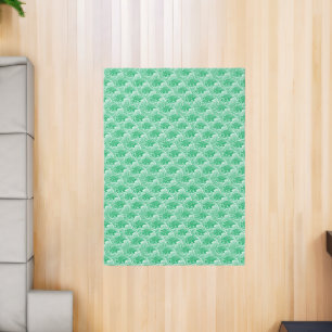 Vintage Japanese Waves, Jade Green and White Rug