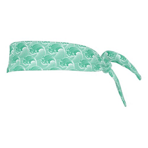 Vintage Japanese Waves Jade Green and White Tie Headband