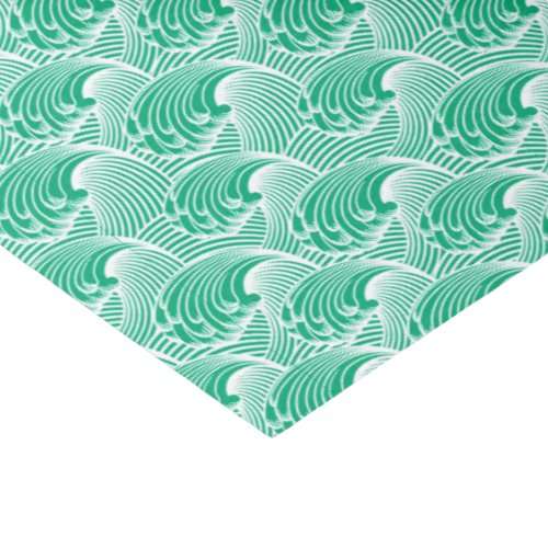 Vintage Japanese Waves Jade Green and White Tissue Paper