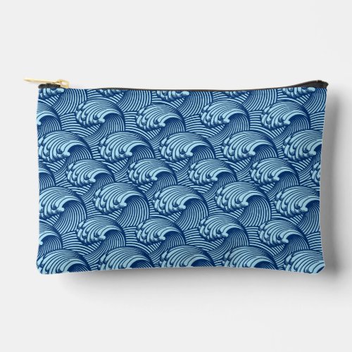 Vintage Japanese Waves Navy and Sky Blue Accessory Pouch