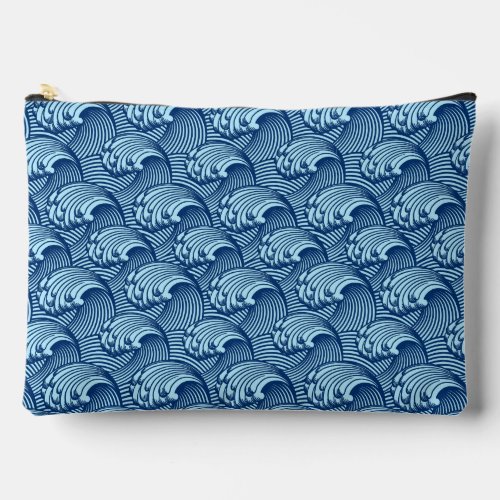 Vintage Japanese Waves Navy and Sky Blue Accessory Pouch