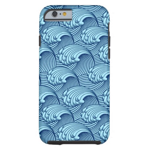 Vintage Japanese Waves Navy and Sky Blue Tough iPhone 6 Case