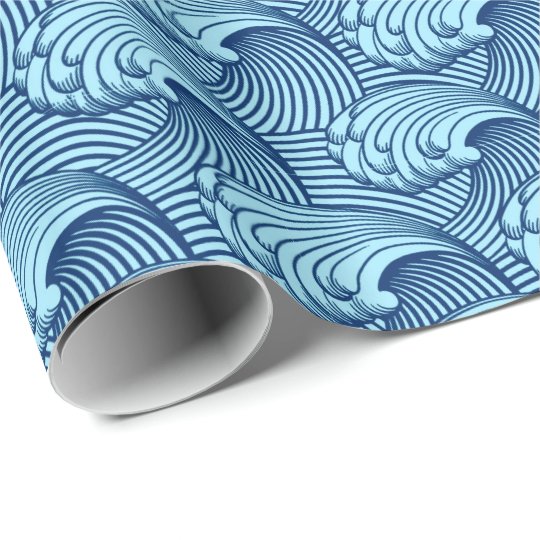 Vintage Japanese Waves, Navy and Sky Blue Wrapping Paper | Zazzle.com