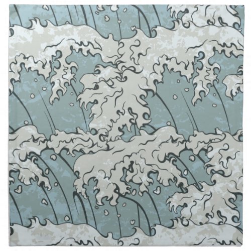 vintage japanese waves pattern cloth napkin