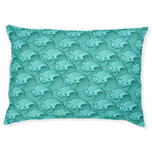 Vintage Japanese Waves, Turquoise and Aqua Pet Bed