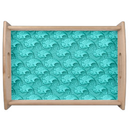 Vintage Japanese Waves, Turquoise and Aqua Serving Tray