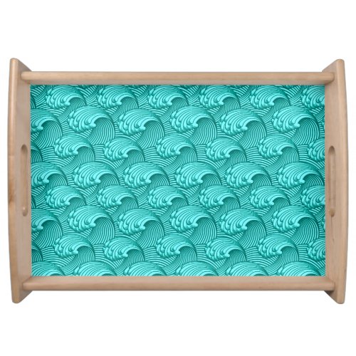 Vintage Japanese Waves Turquoise and Aqua Serving Tray