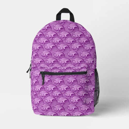 Vintage Japanese Waves Twilight Purple and Lilac Printed Backpack