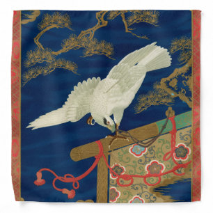 Vintage Japanese White Hawk Art G.A. Audsley Bandana
