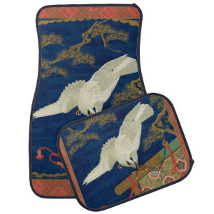 Vintage Japanese White Hawk Art G.A. Audsley Car Floor Mat