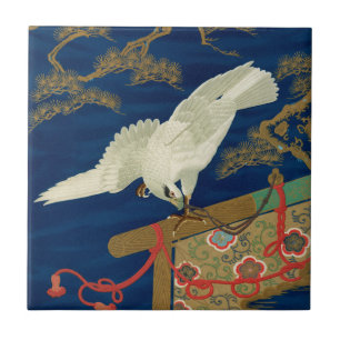 Vintage Japanese White Hawk Art G.A. Audsley Ceramic Tile