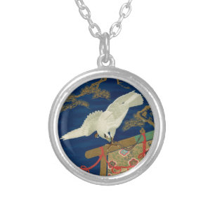 Vintage Japanese White Hawk Art G.A. Audsley Silver Plated Necklace