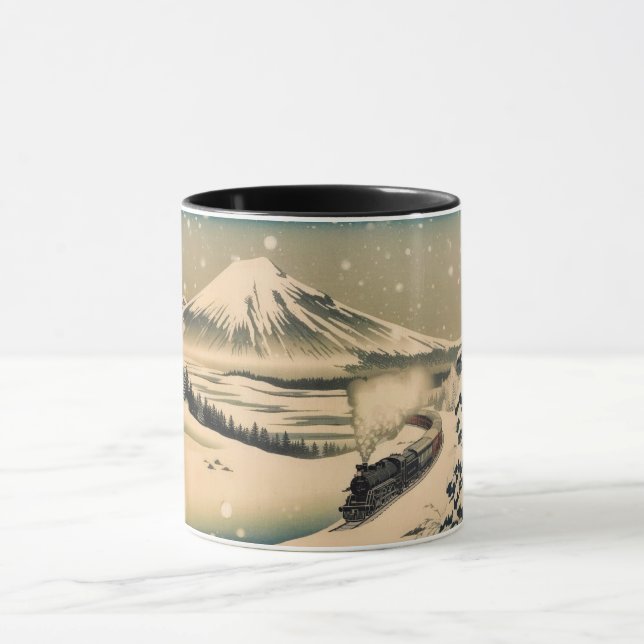 Vintage Japanese Winter Train Mug (Center)