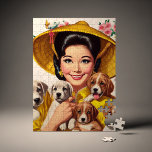 Vintage Japanese Woman and Puppies Jigsaw Puzzle