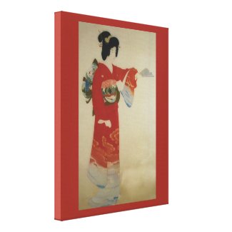 Vintage Japanese woman in red kimono Canvas Print