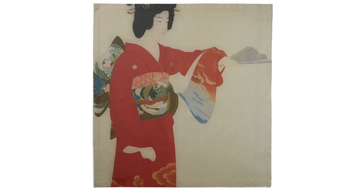 Vintage Japanese Woman In Red Kimono Cloth Napkin Zazzle Com