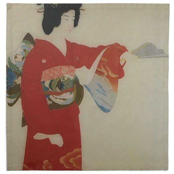 Vintage Japanese Woman In Red Kimono Cloth Napkin Zazzle Com