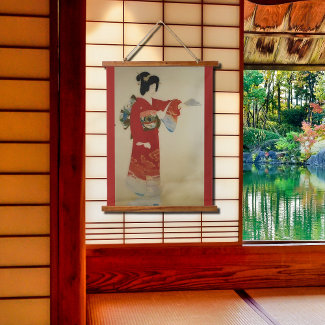 Vintage Japanese woman in red kimono