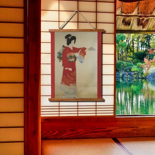 Vintage Japanese woman in red kimono Hanging Tapestry