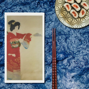 Vintage Japanese woman in red kimono Paper Guest Towels