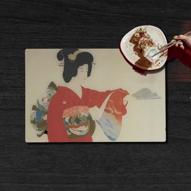 Vintage Japanese woman in red kimono Placemat (Creator Uploaded)