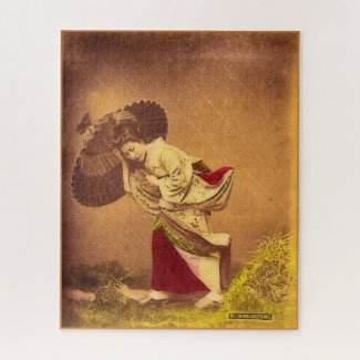 Vintage Japanese woman in the wind 