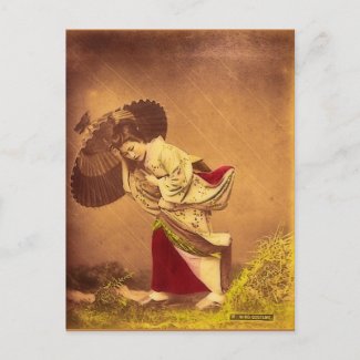 Vintage Japanese woman in the wind 