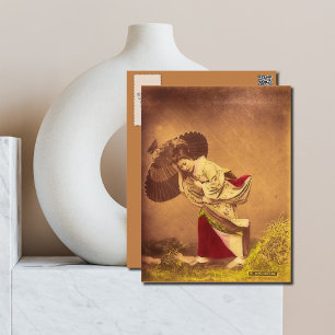 Vintage Japanese woman in the wind Postcard