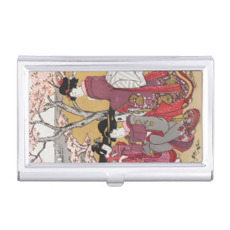 Vintage Japanese women and cherry blossoms Business Card Case