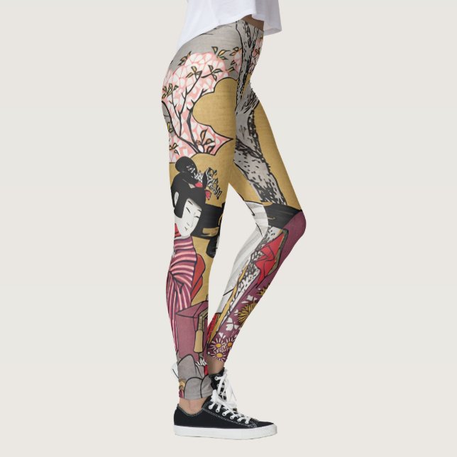 Vintage Japanese women and cherry blossoms Leggings (Right)