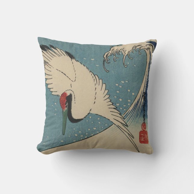 Vintage Japanese Woodblock Print Image Pillow (Front)