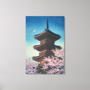 Vintage Japanese Woodblock Spring Evening Pagoda Canvas Print