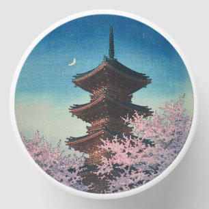 Vintage Japanese Woodblock Spring Evening Pagoda Mini Candle Favors