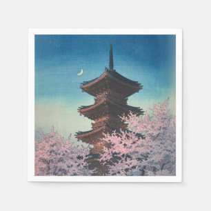 Vintage Japanese Woodblock Spring Evening Pagoda Napkins