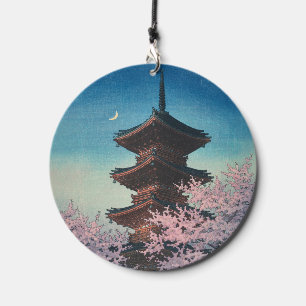 Vintage Japanese Woodblock Spring Evening Pagoda Wind Chime