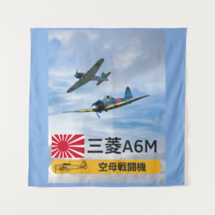 Vintage Japanese Zero Fighters - WWII Squadron Art Tapestry