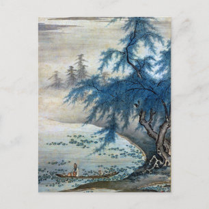 Vintage Japanese Zhou Maoshu Appreciating Lotuses Postcard