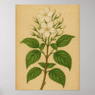 Vintage Jasmine on Weathered Paper Poster