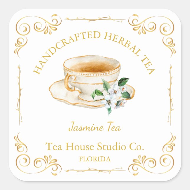 Vintage Jasmine Tea Square Label (Front)