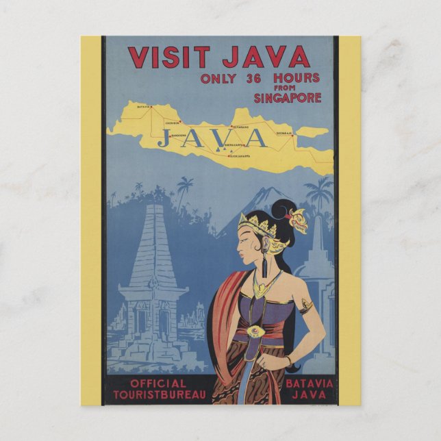 Vintage Java Indonesia Travel Postcard (Front)