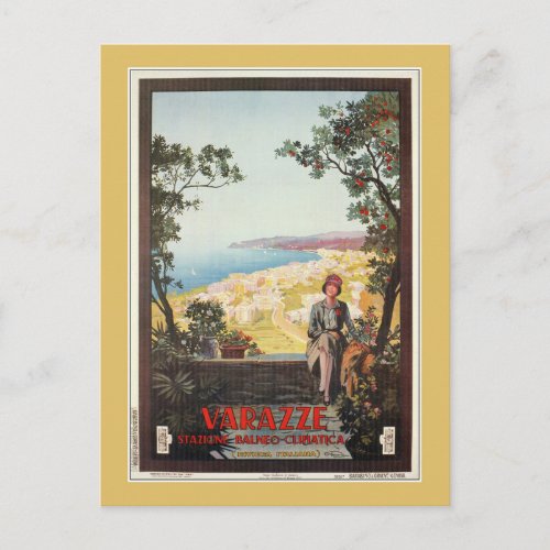 Vintage Jazz Age Varazze Italian travel poster Postcard