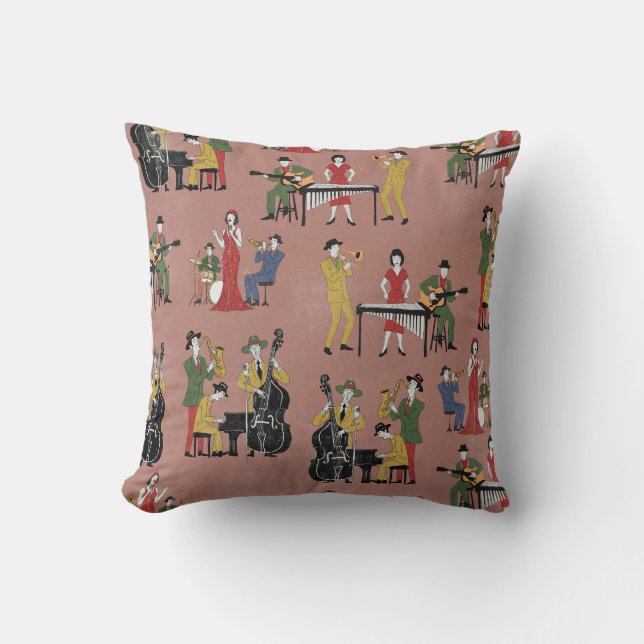 Vintage Jazz Band Throw Pillow (Front)