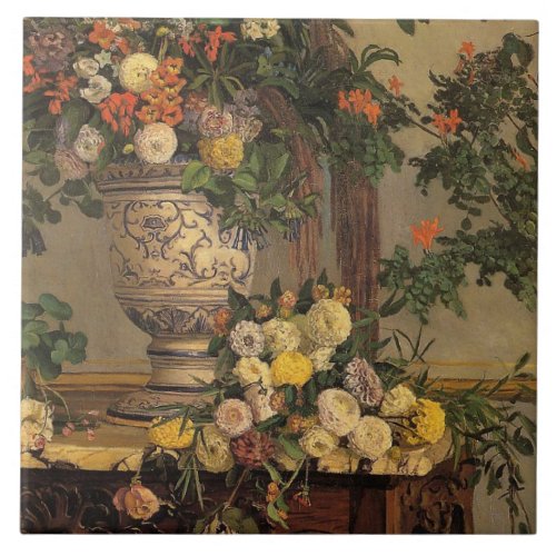 Vintage Jean Frederic Bazille Flowers Ceramic Tile