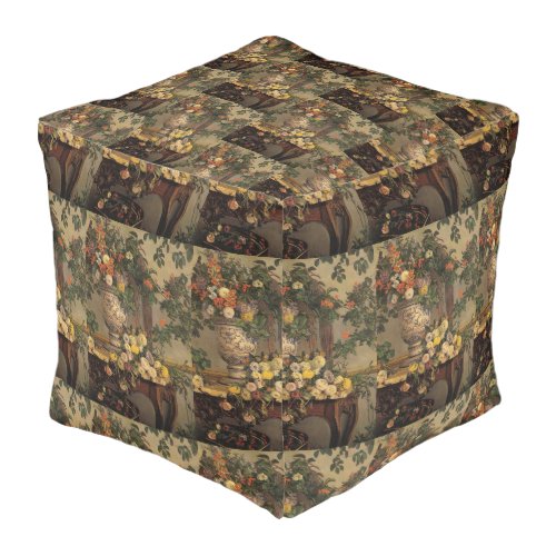 Vintage Jean Frederic Bazille Flowers Pouf